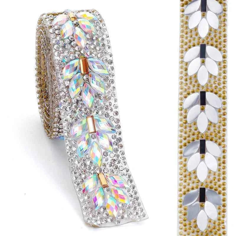 Ducrystal 1Yard Motif Rhinestone Chain AB Color Horse eye Crystal Rhinestone Ribbon for DIY Shoes, bags, Dresses Decoration