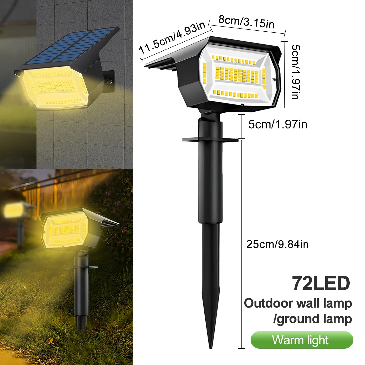 1/2/4PCS Solar Spot Light 68/72 LED Outdoor Garden Solar Landscape Spotlights Waterproof 3 Modes Wall Light Door Backyard Garage