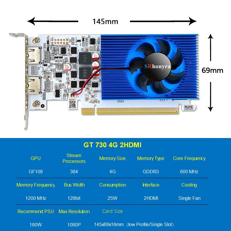 SRhonyra Low Profile Graphics Card 4GB GT730 RX550 GT1030 GTX1050 GTX1050Ti Half Height PCIe Video Card For SFF Thin ITX HTPC