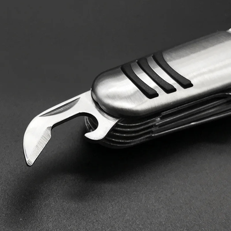 Portable 11 in 1 Fold Pocket knife Carry Around Multifunction Outdoor Emergency Tools Stainless Steel Bottle Opener Cork Drill