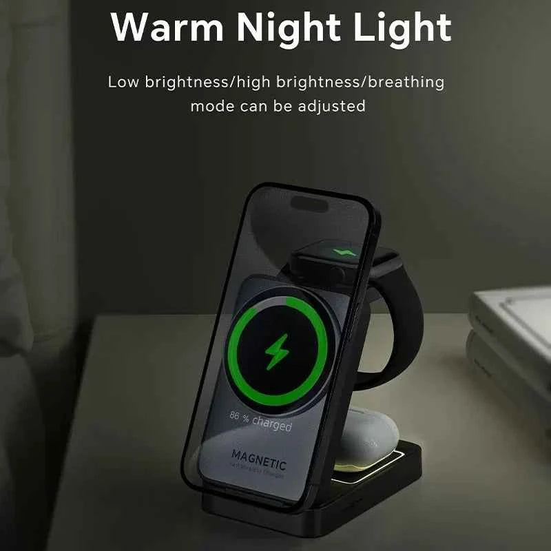 Foldable 3 In 1 Magnetic Wireless Charger Stand For Magsafe iPhone 15 14 13 12 Apple Watch 2-8 Airpods Pro Fast Charging Station