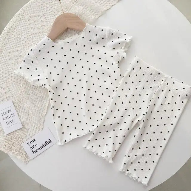 New Korean Home Clothes Baby Girls Summer Pajamas Suits Two-piece Flora Print Tshirt 1-8 Years Short Sleeve Tops+Short Pants