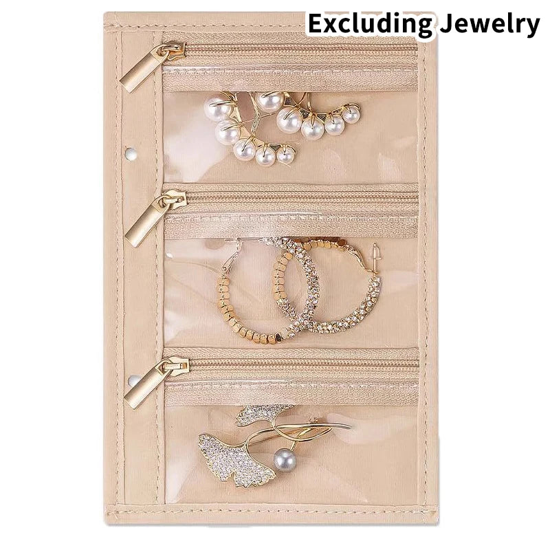 Waffle Pattern Jewelry Organizer PU Leather Anti Tarnish Storage Pouch with Multiple Compartments for Travel