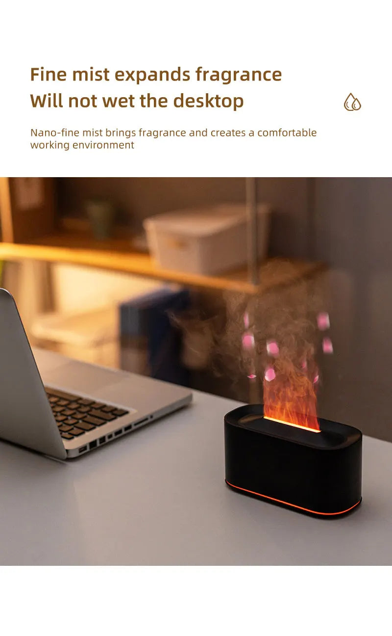 Aromatherapy Diffuser with Flame Effect, Essential Oil Diffuser and Cool Mist Humidifier, Silent Humidifier for Home and Bedroom