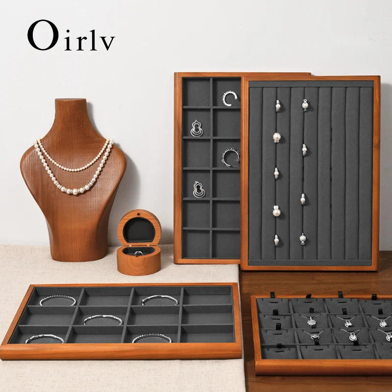 Oirlv Gray Wooden Jewelry Tray  Jewelry Display Viewing Plate Ring Pendant Bracelet Storage Plate Display Tray Jewelry Organizer