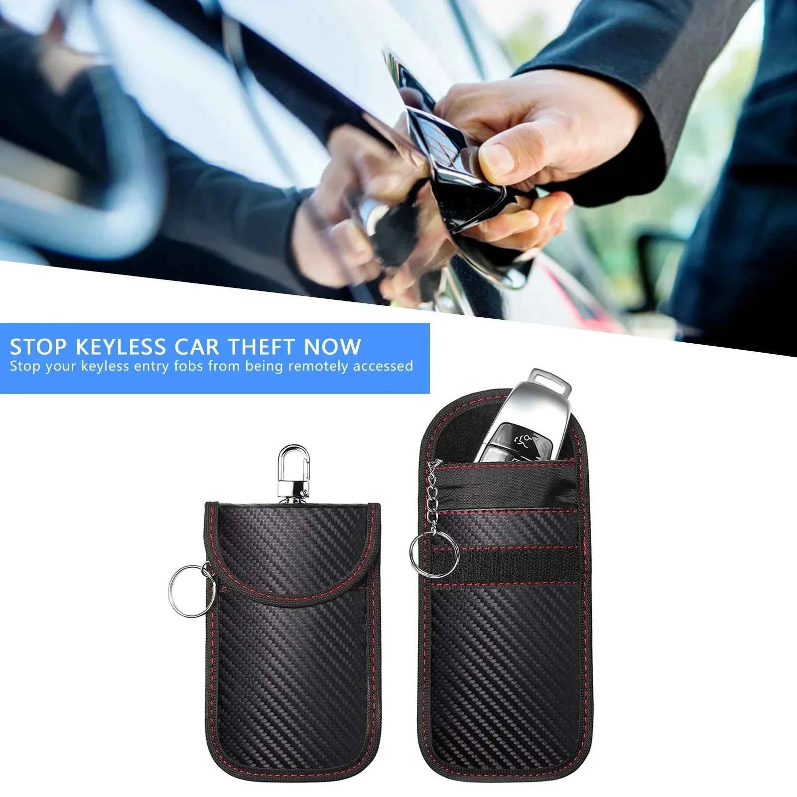 Faraday Bag for Key Fob Cage Protector Car RFID Signal Blocking Key Fob Protector Anti-Theft Pouch Double-Layers of Carbon Fiber