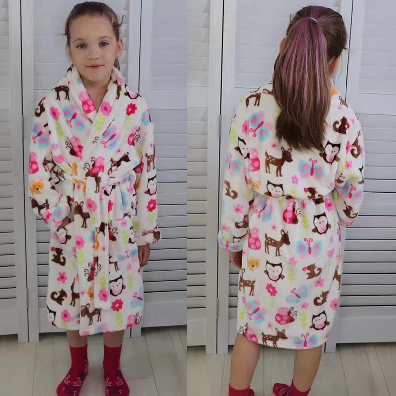 Children Flannel Pajamas Robe Autumn and Winter Kids Sleepwear Children Nightgown Soft Pajamas for Girl Boys Bathrobe 4-16 Years