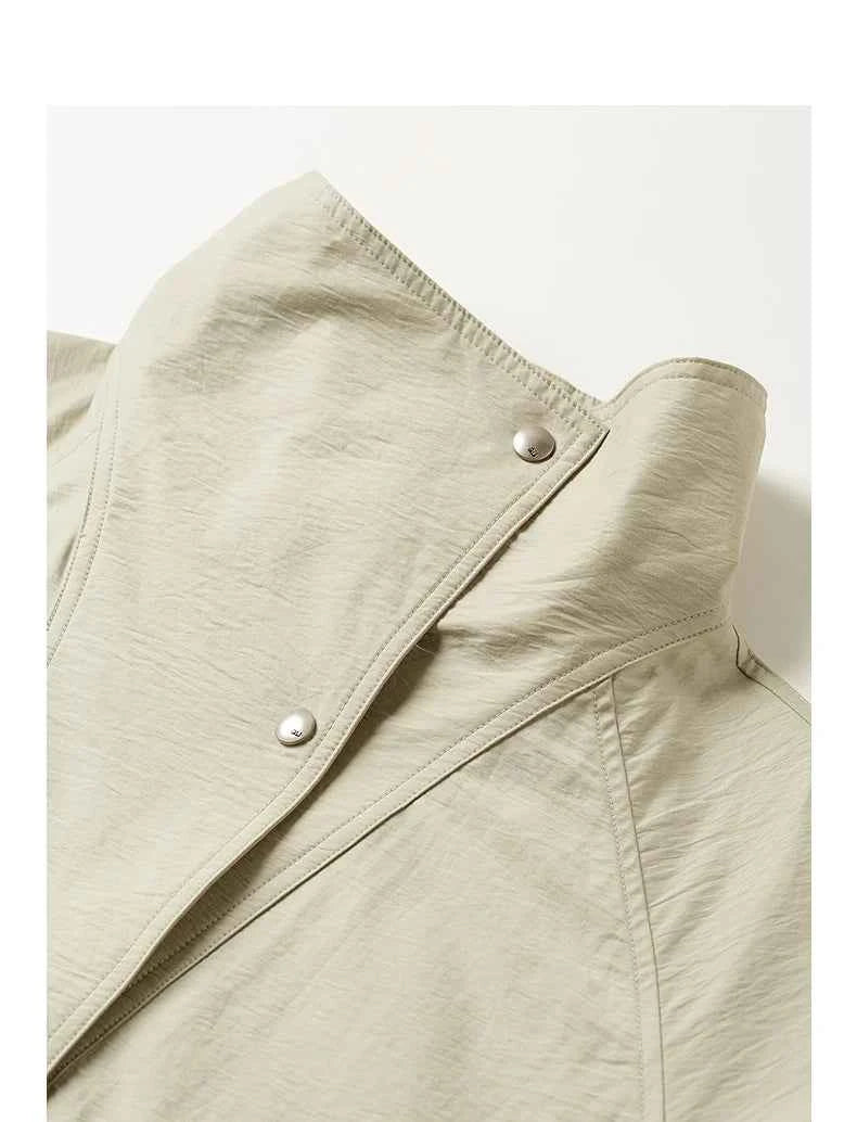 TOYOUTH Women's 2026 Spring New Loose Stand-Collar Utility-Style Lightweight Jacket Coat with Slub Wrinkle Texture