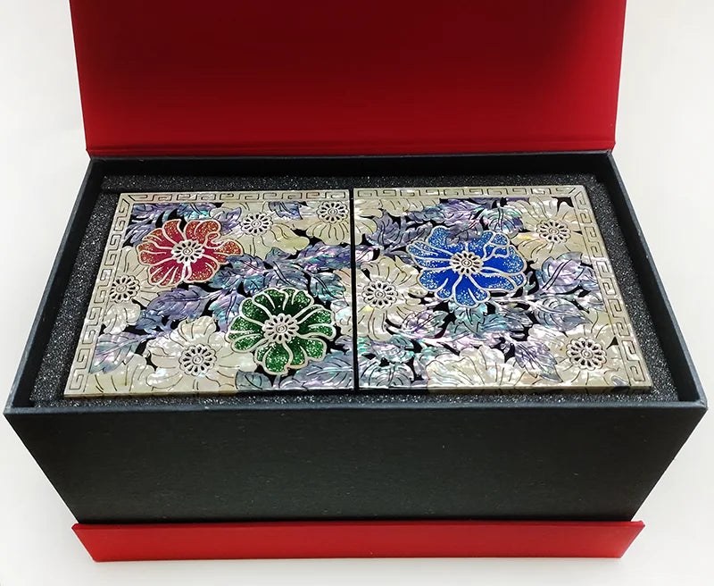 Mother of Pearl Travel Lacquer Wood Drawer Jewelry Ring Earrings Chest Box Case Sea Shell Inlaid Wooden Cube Jewelry Organizer