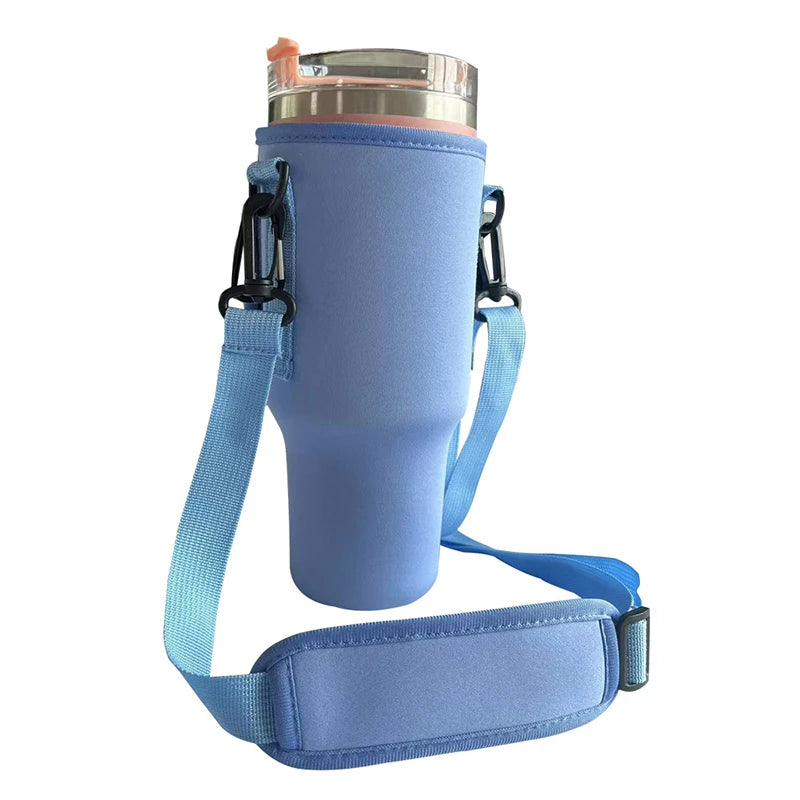 Water Bottle Carrier Bag Compatible with 40oz Tumbler with Handle, Water Bottle Holder with Adjustable Shoulder Strap