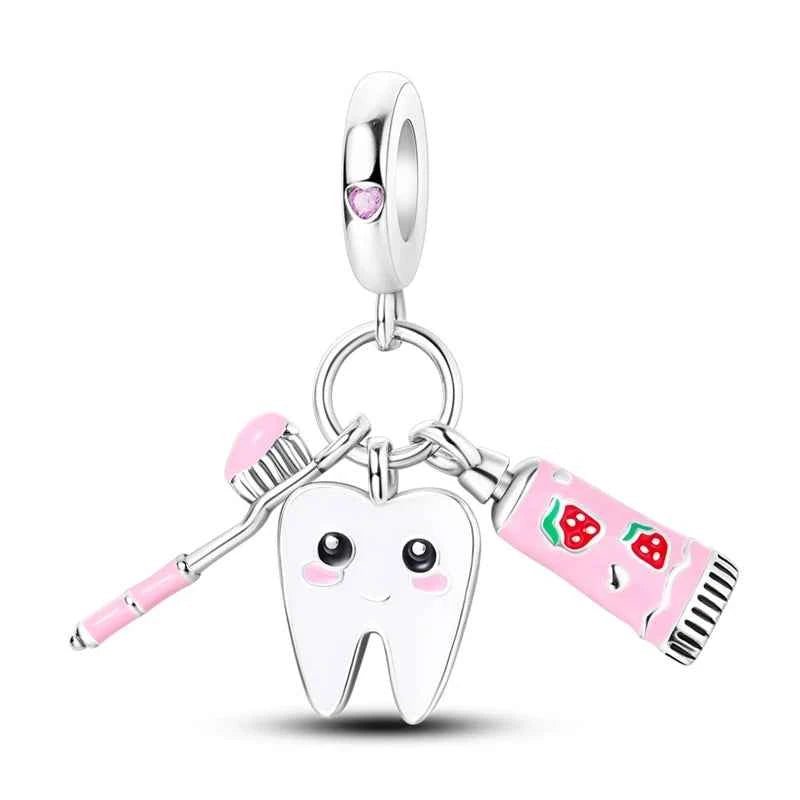 Original 925 Sterling Silver Charms Bead Toothbrush Pendant Tooth Bead Fit Original Bracelet For Women DIY Jewelry Gift