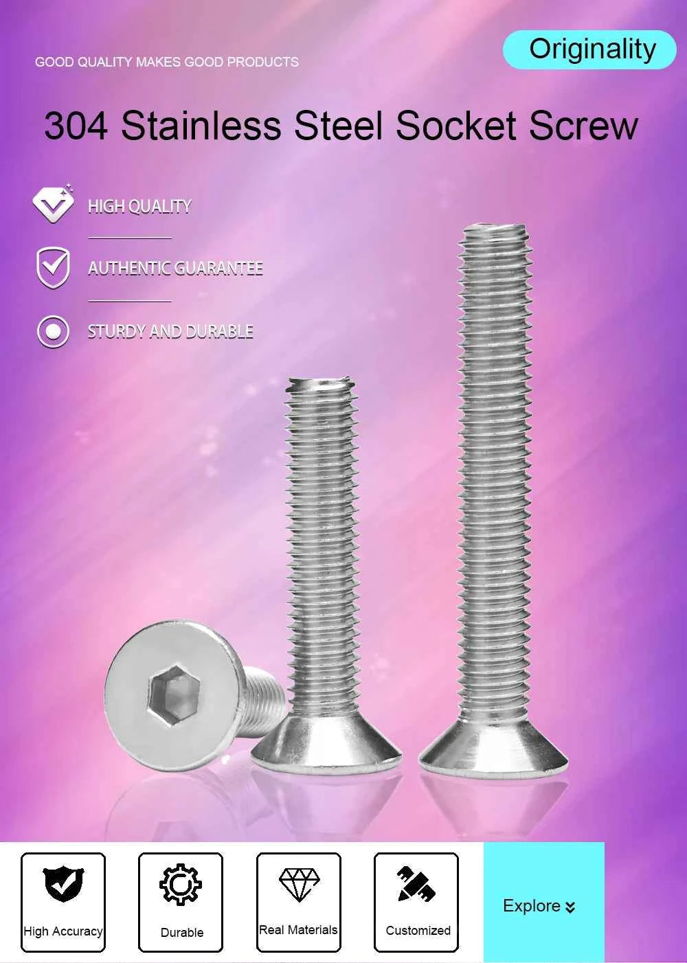 304 Stainless Steel DIN7991 Countersunk Head Hex Socket Screws Bolt Allen Thread Machine Metal Screws M2 M2.5 M3 M4 M5 M6 M8 M10