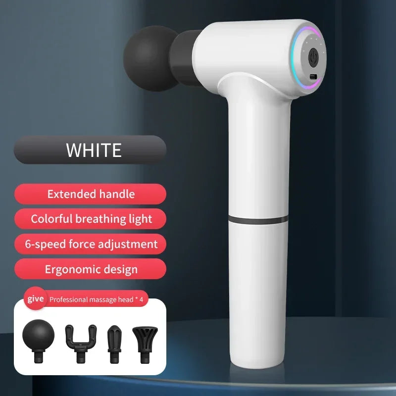 White Color Massage Gun With Extended Handle – Deep Tissue Relief
