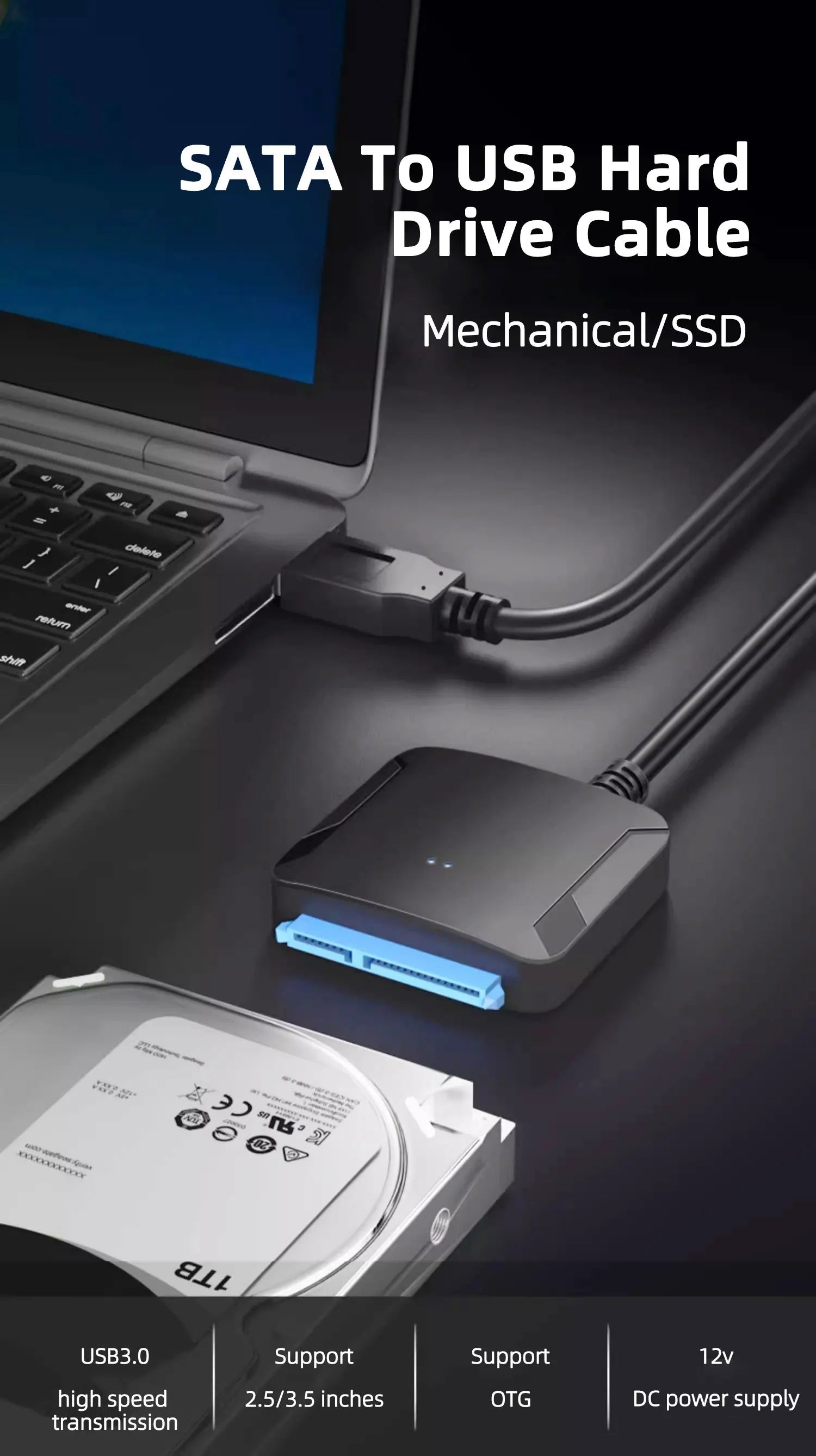 TEUCER SATA to USB 3.0 Cable USB to SATA Hard Drive Adapter Converter for 2.5" 3.5" SSD HDD Hard Drive Disk with Power Adapter
