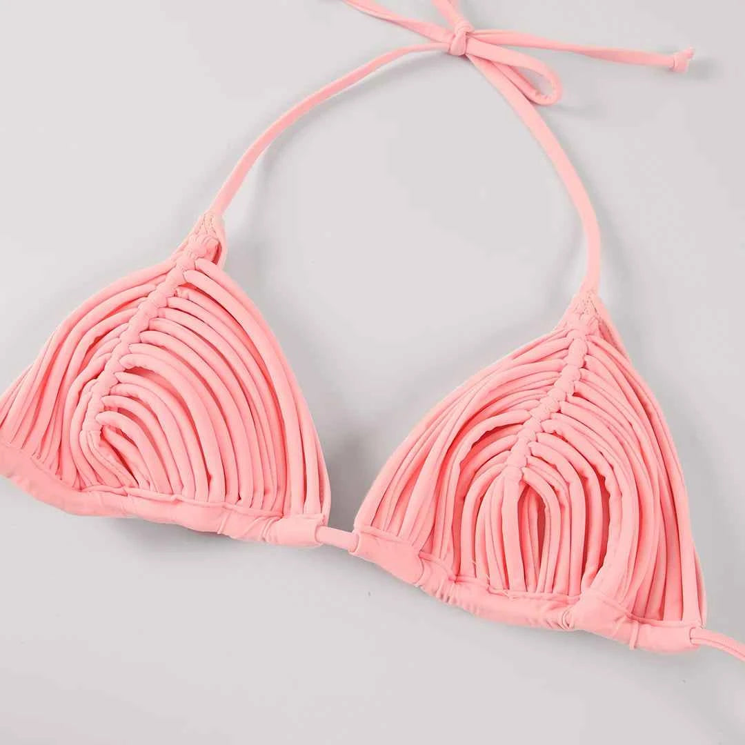 2025 New Bandage Stripes Brazilian Bikini Swimwear Women's Swimsuit Two Piece Set Female Sexy Lace up Mujer Beachwear Summer