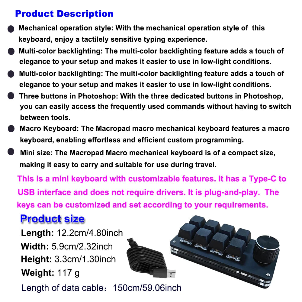 8-Key Mechanical Macro Keypad for Multi-Functional Editing