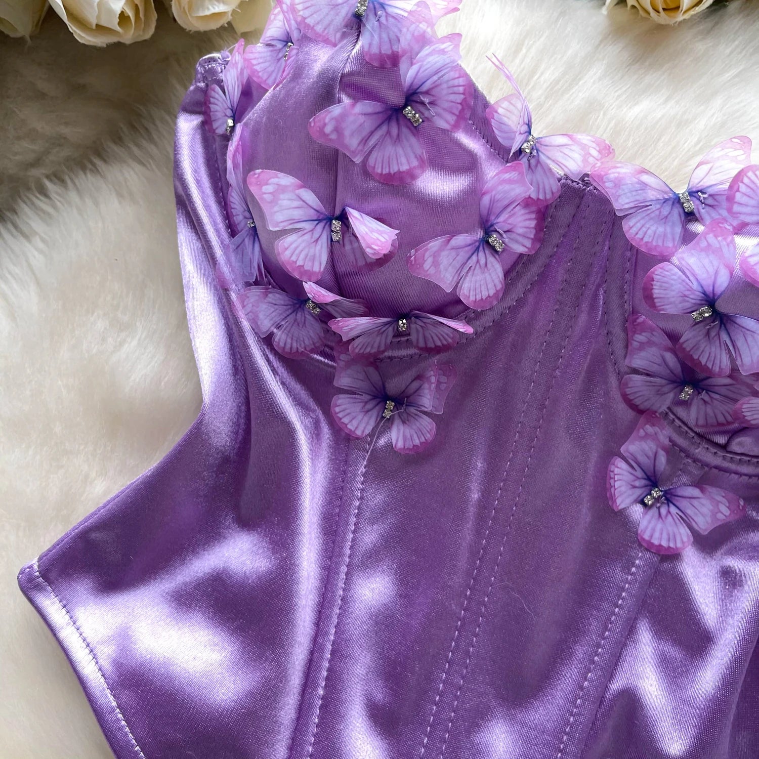 SINGREINY 3D Butterfly Satin Sexy Top European Sleeveless Fishbone Corset 2024 Female Senior Streetwear Hotsweet Strapless