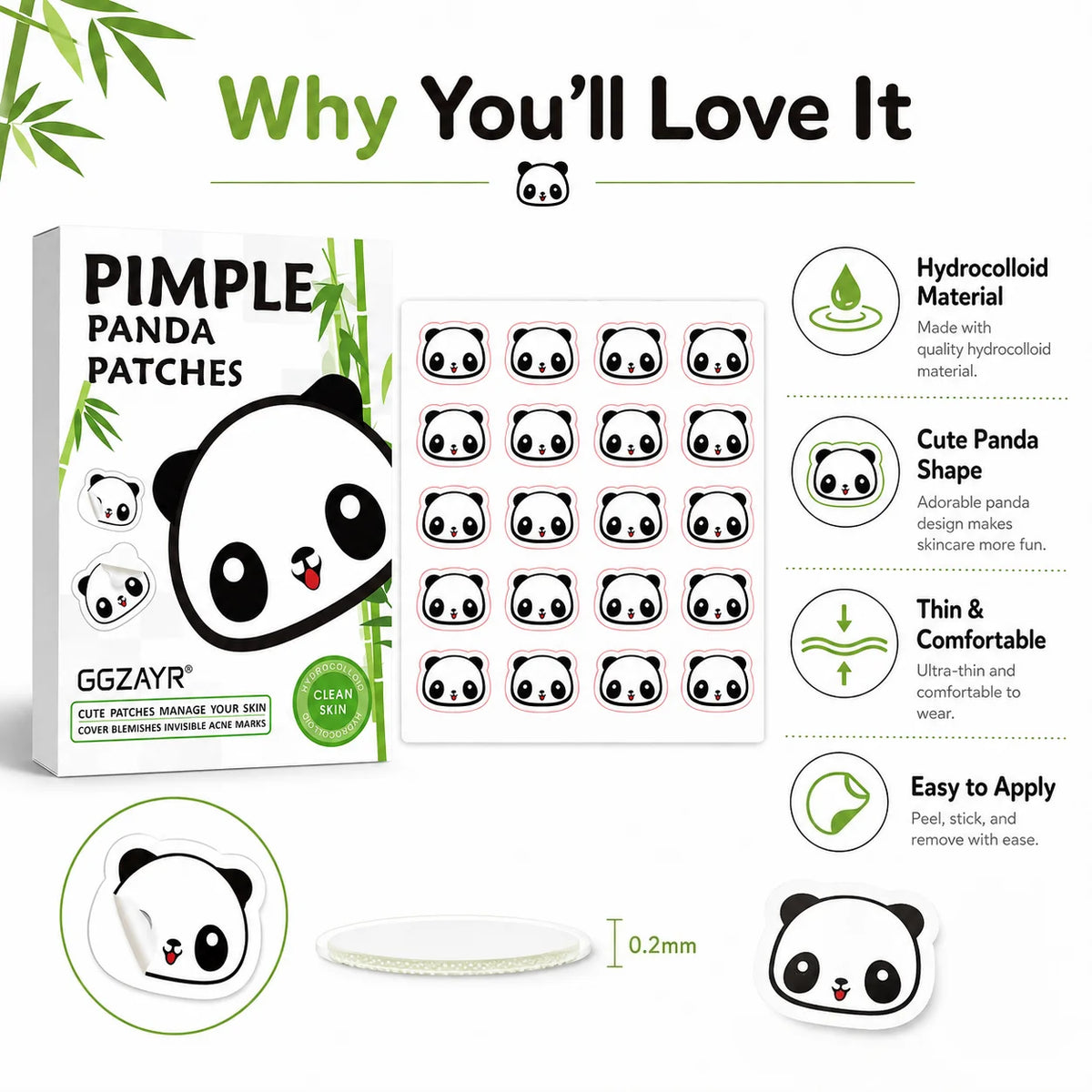 Cute Panda Hydrocolloid Pimple Patches – 120 Spot Stickers