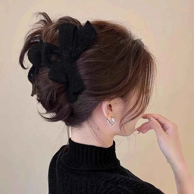 Korean-Style Autumn And Winter Bow Knit Simple Hair Clip Fashionable Ladies' Updo Shark Clip Hair Accessory