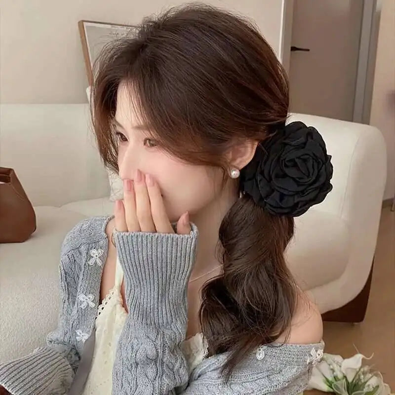 9cm Large Flower Hair Barrettes French Crab Claw For Women Hair Accessories Korean Back Of Head Shark Clip Girls Gifts