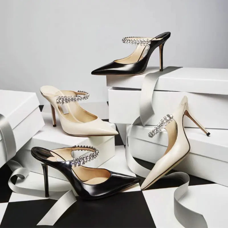 2025 Fashion Women Slippers Pointed Toe High Heels Sandals Sexy Stripper Party Slides Mule Ladies Shoes Slingbacks Slides