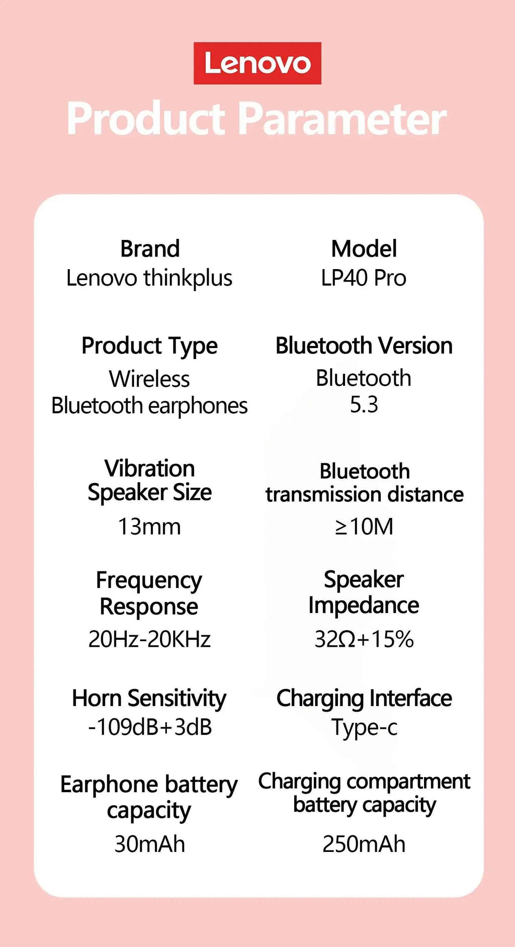 New Lenovo LP40 Pro Bluetooth V5.3 Earphones Punchy Bass Sound Headset Full Compatible Low Latency Game Sports Music Headphones