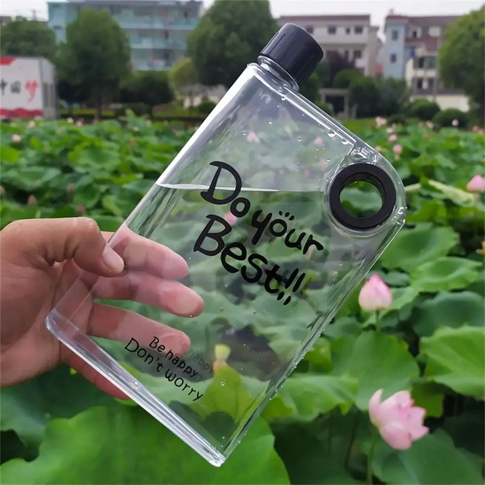 380ml Transparent Flat Water Bottle Plastic Travel Bicycle Drinking Juice Cup Reusable Portable Bottle BPA-free Sports Kettle