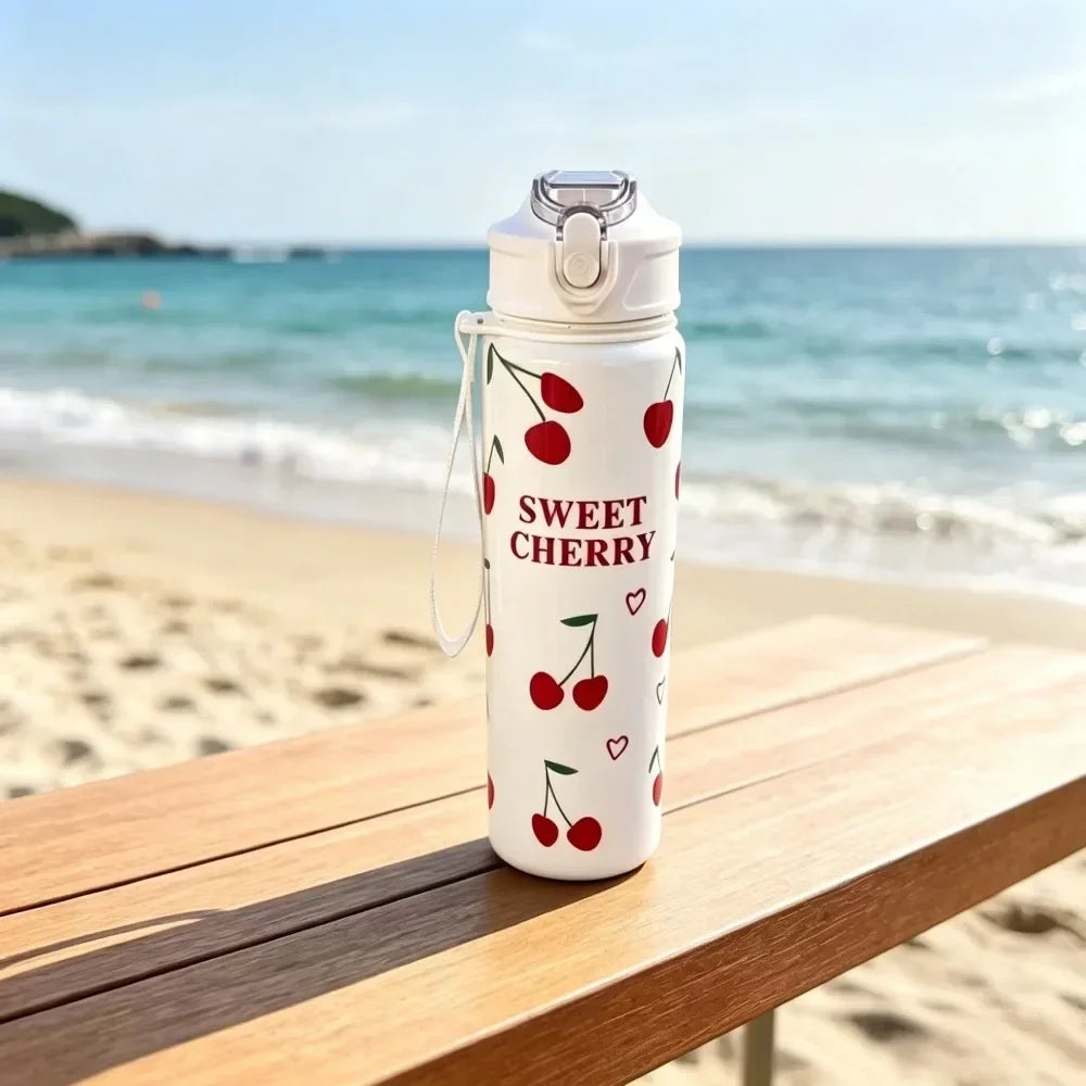 Cute Bow & Flower Water Bottle, Premium Texture Minimalist Design, Large Capacity, Lightweight and Leakproof with Portable