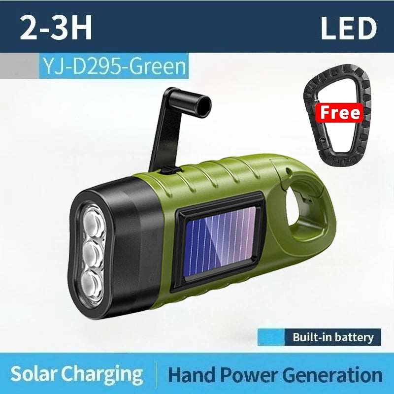 YJ-D295 with Hook Emitting Color Solar Hand Crank LED Flashlight – Rechargeable Emergency Lamp