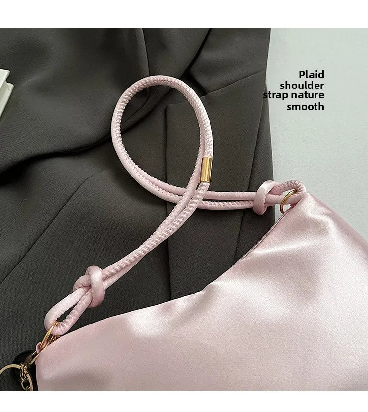 High Quality Solid Color Fashion Elegant Shoulder Bag Smooth Cloth Satin Underarm Bag Leisure Shoulder Bag Lady Handbags Purse