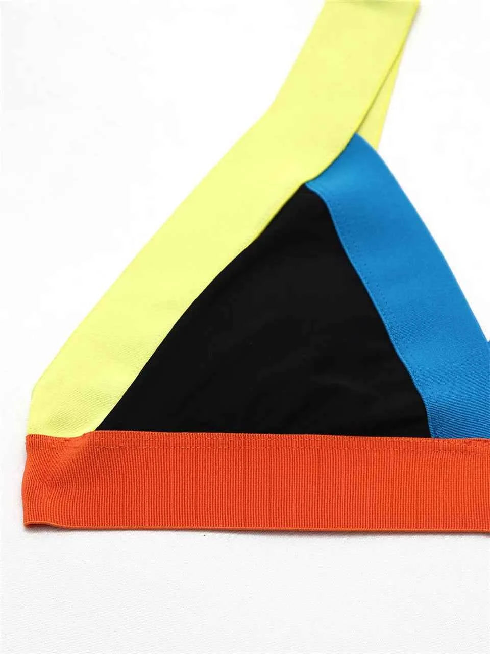 2025 High Waist Bikini Straped Swimsuit Block Color Women Solid Swimwear Female Bathers Bathing Swimming Suit Beachwear Summer