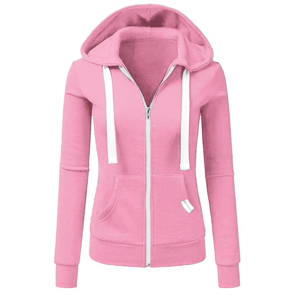 2024 Autumn/Winter New Women's Personalized Fashion Sports Hoodie Long Sleeve Drawstring Pocket Zipper Coat Woolen Sweater Top