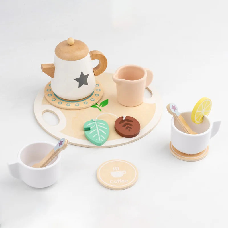 Kids Pretend Play Toys Popular Kids Kitchen Toys Realistic Wooden Tea Set Party Toy Set Children's Simulation Tea Set Gifts