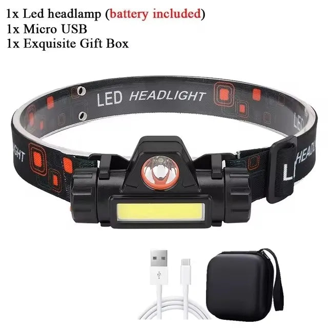 Super Bright LED Headlamp Rechargeable Waterproof Flashlight With XPE COB Beads And Tail Magnet Dual Light Sources Work Light
