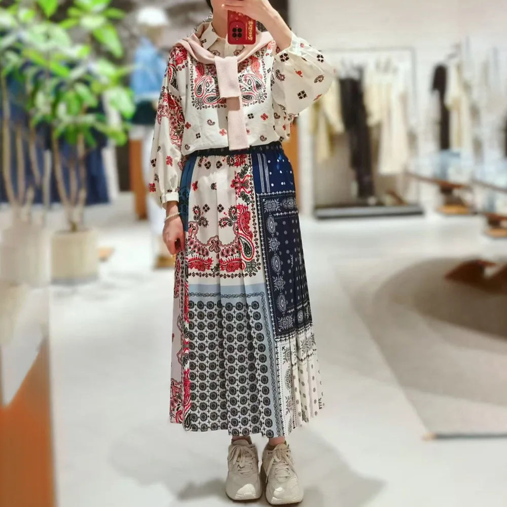 2025 Early Autumn New Design Limited Edition Color-Plaid Retro Print A-line Long Dress Loose Half-Length Skirt Women