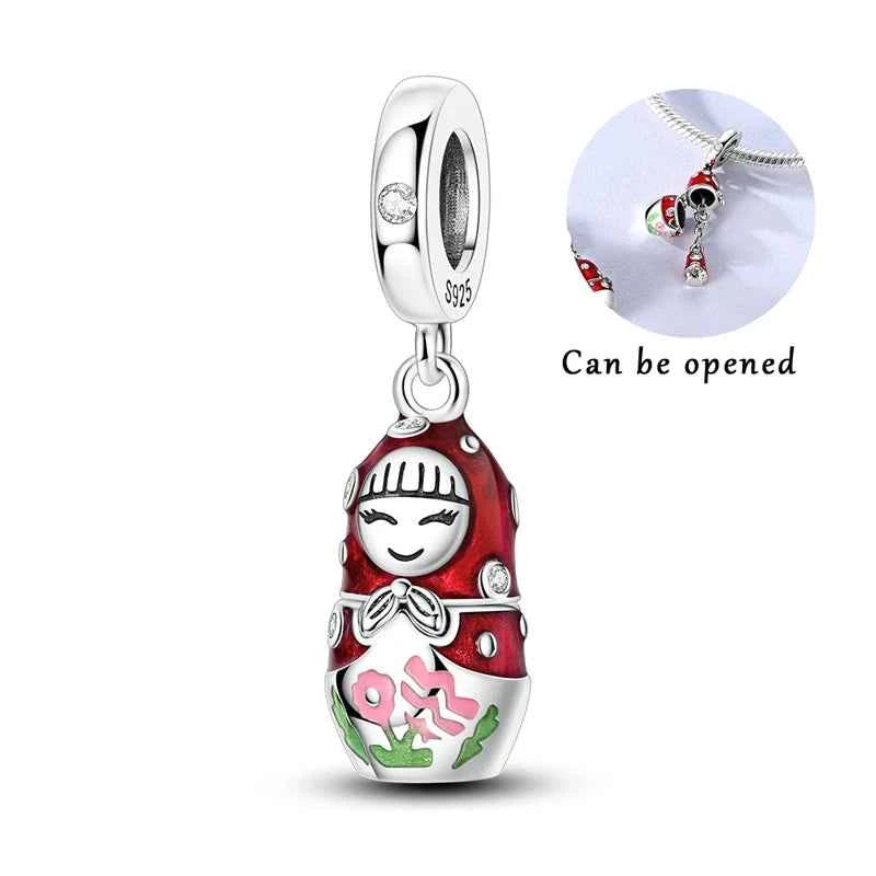 New 925 Sterling Silver Red Polka Dot Doll Charms Pendants Fit Original 925 Bracelet Necklace Fine DIY Birthday Jewelry