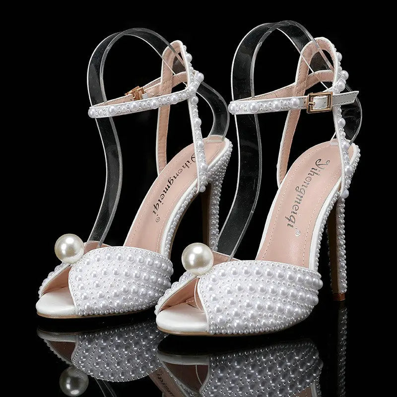 2025 Autumn New Fish Mouth High Heels Waterproof Platform Shallow Mouth 8.5cm Pearl Women'S Single Shoes Bride Wedding Shoes