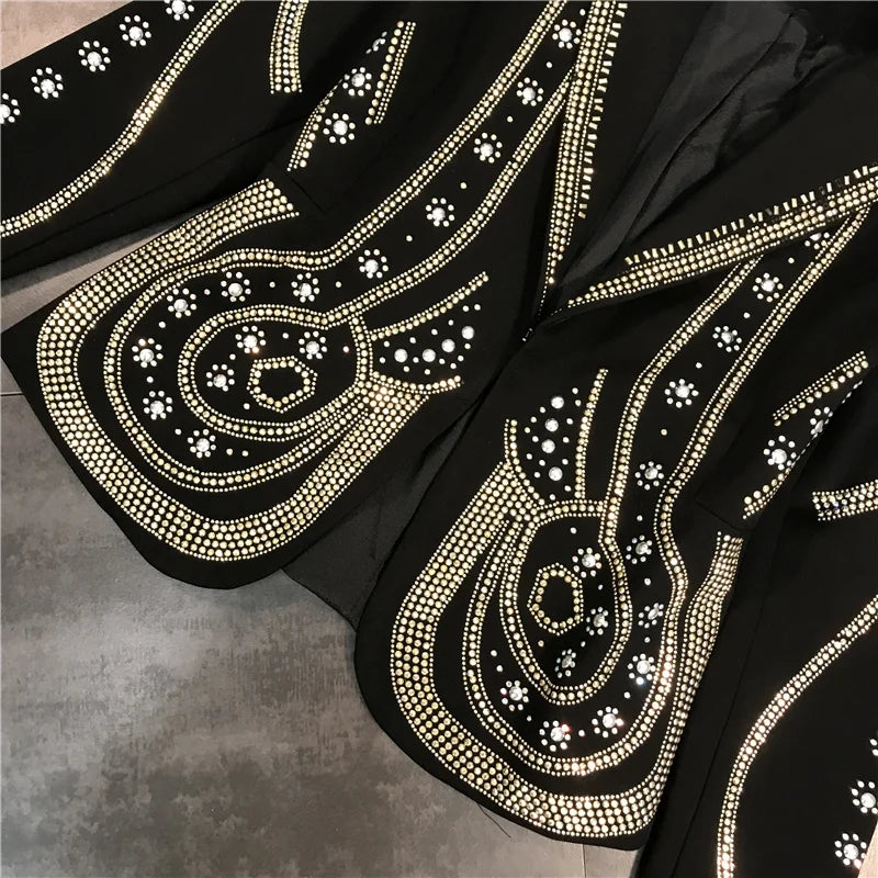 DEAT 2024 New autumn Turn-down Collar Full Sleeves Metal Beaded No Buttons Short jackets Female Single Suit WF18501L Black
