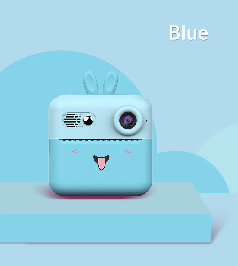 Kids Photo Camera Printer with Game Cute Bunny Mini Digital Video Child Instant Print Camera 4-12 Years Kids Girls Boyes Gifts