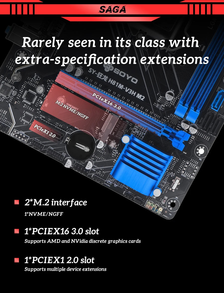 H81M Gaming Motherboard TPM GDDR3 i3 4160 CPU 8G*1 ram comboIntel Kit xeon B85 LGA1150 PCIe3.0x16 M.2 SATA3.0 8pin HDMI VGA SOYO