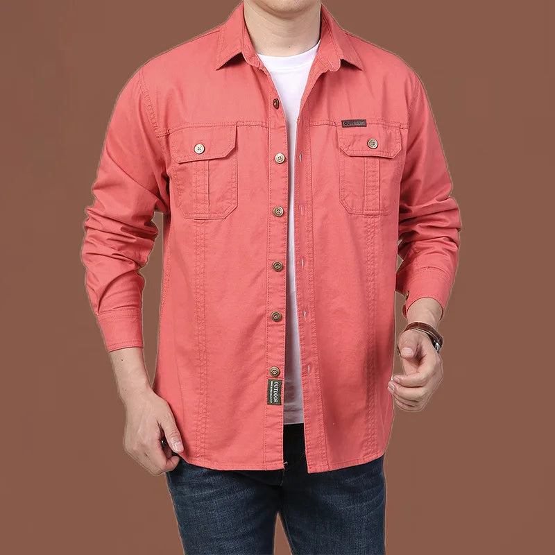 Pure Cotton Men's Shirt Men Oversized Loose Long Sleeve Cargo Shirts Men Clothing High Quality Solid Plus Size Casual Shirt 6XL