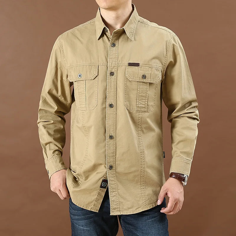 Pure Cotton Men's Shirt Men Oversized Loose Long Sleeve Cargo Shirts Men Clothing High Quality Solid Plus Size Casual Shirt 6XL
