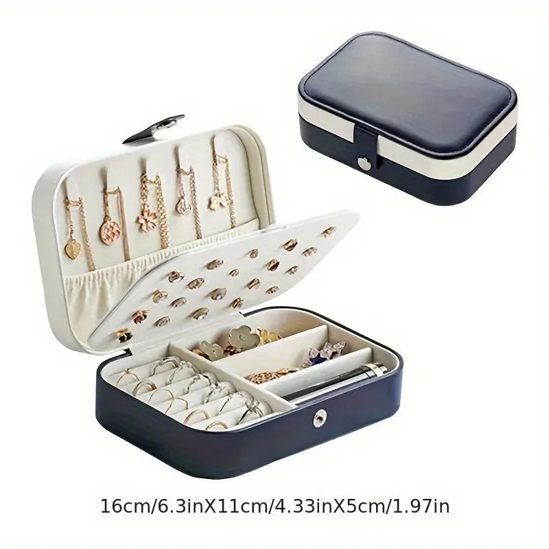 Elegant Jewelry Organizer Compact Travel Case for Earrings Rings Necklace Double Layer Storage