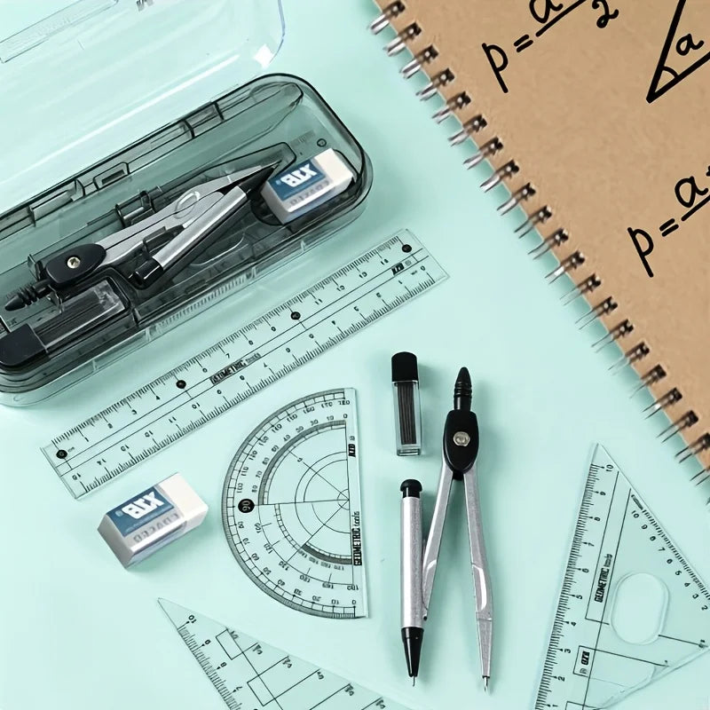 Drafting Tool Set Including Compass, Protractor, Ruler, Triangles And Writing Tools - Durable Math Tools for Students, Teachers
