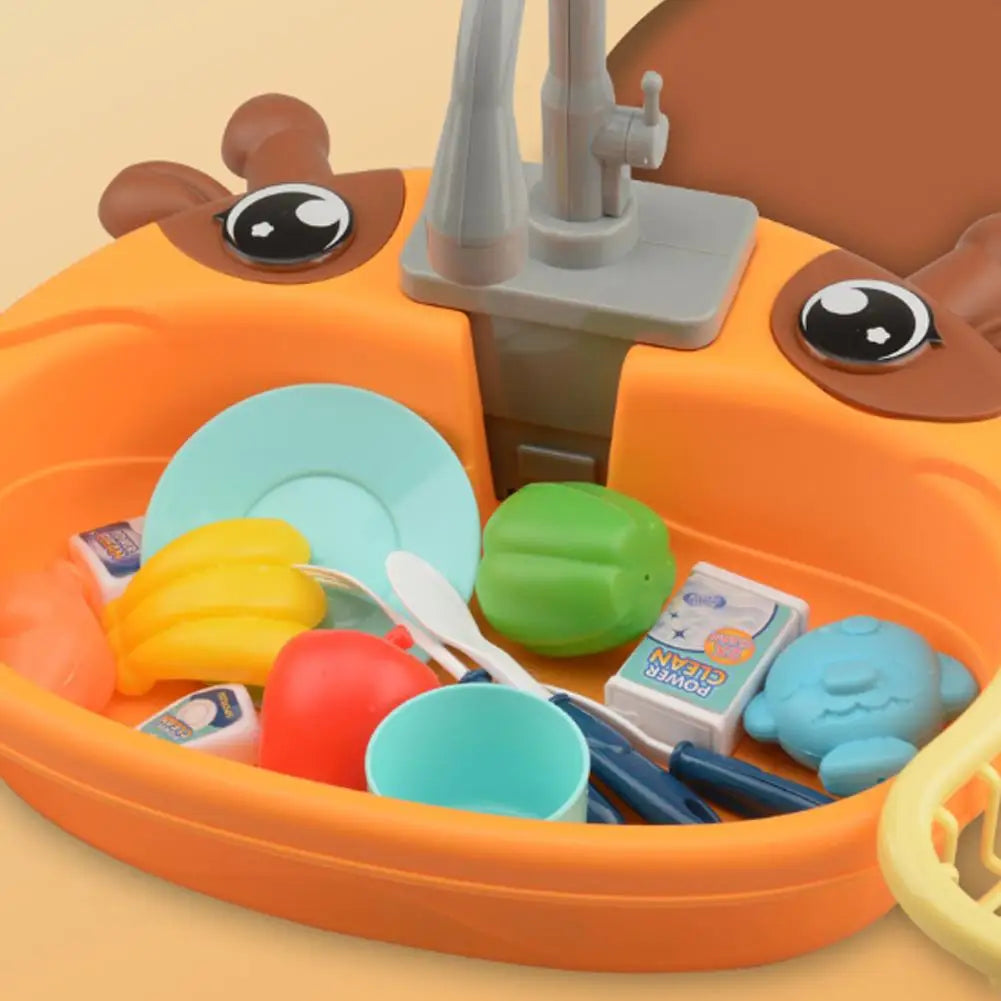 Kids Kitchen Sink Toys Electric Dishwasher Playing Toy with Running Water Pretend Play Food Fishing Toy Role Playing Girls Gift
