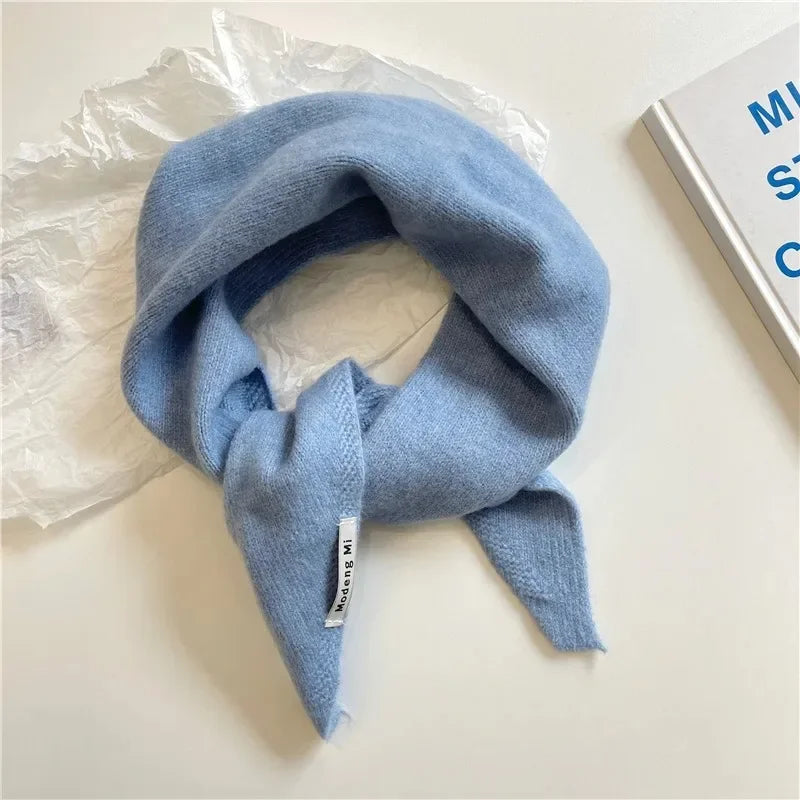 Korean Stripe Triangle Scarf 100% Wool Triangular Scarf Men Women British Niche Headscarf Knitted  Multi-functional Warm Scarf