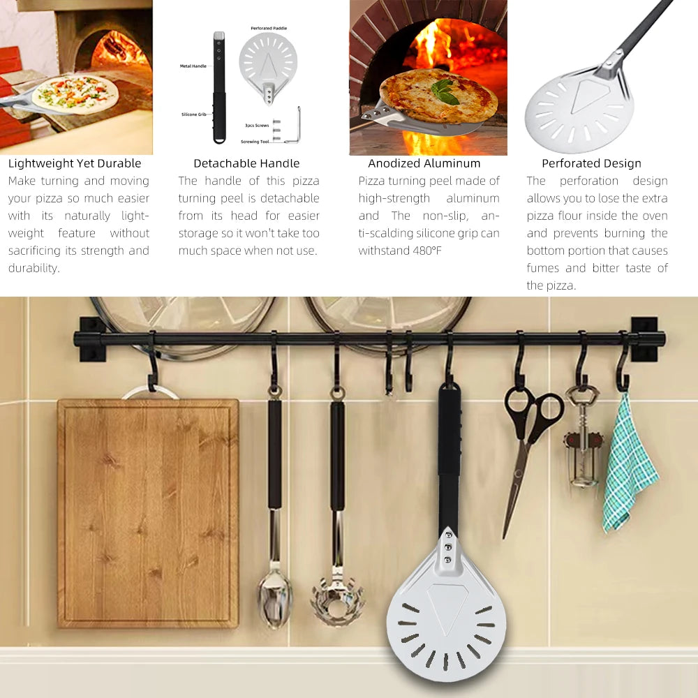 7 8 9 10 Inch Long Pizza Peel AdjustableTurning Shovel Spatula Baking Tool  Kitchen Utensils Nonstick Big Pizza Turner for Oven