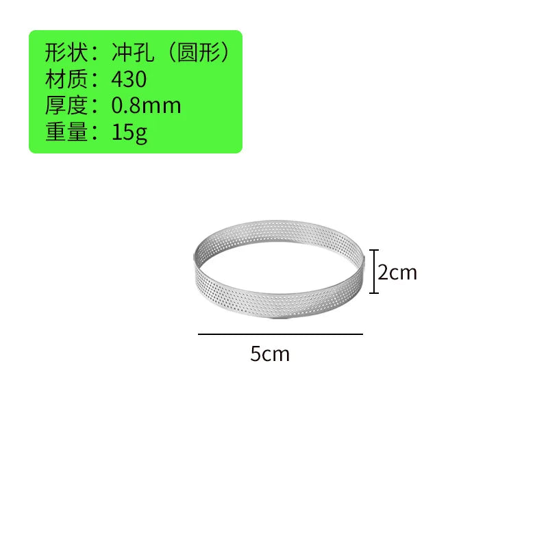 10PCS 5/6/7/8CM Perforated Tart Rings with Hole Stainless Steel Tart Bottom Tower Fruit Pie Quiches Cake Ring Mousse Baking Mold