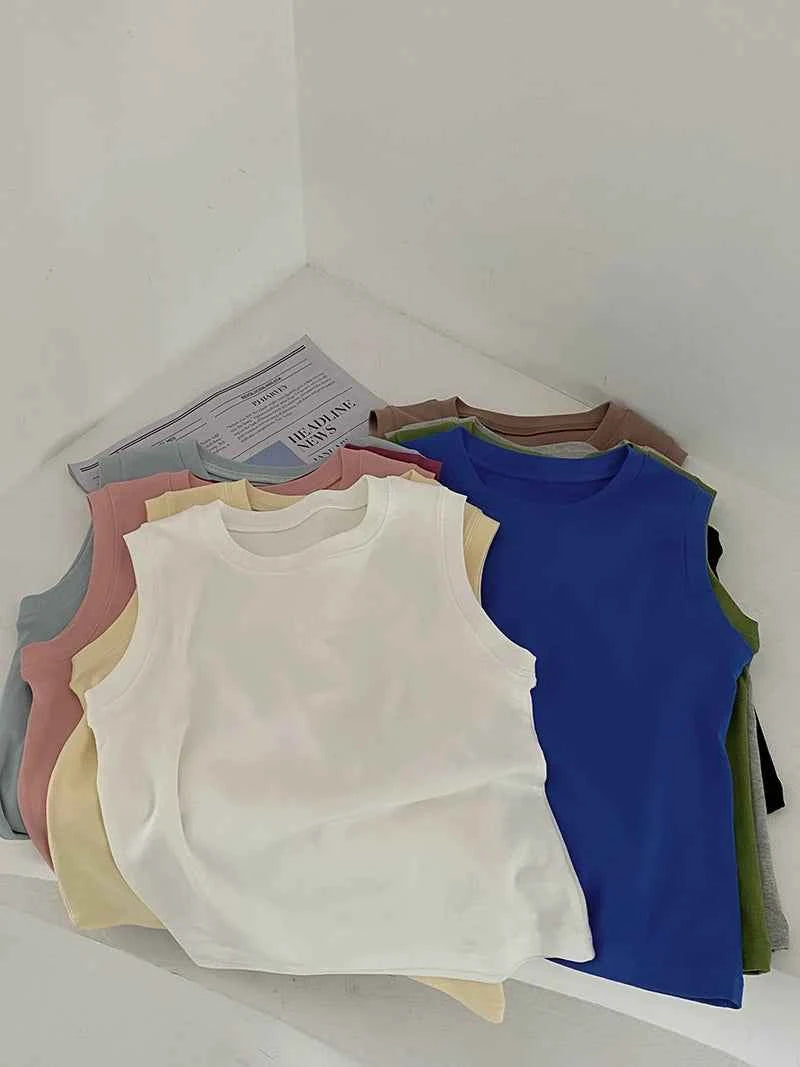 Spring women's casual solid color round neck slim fit vest