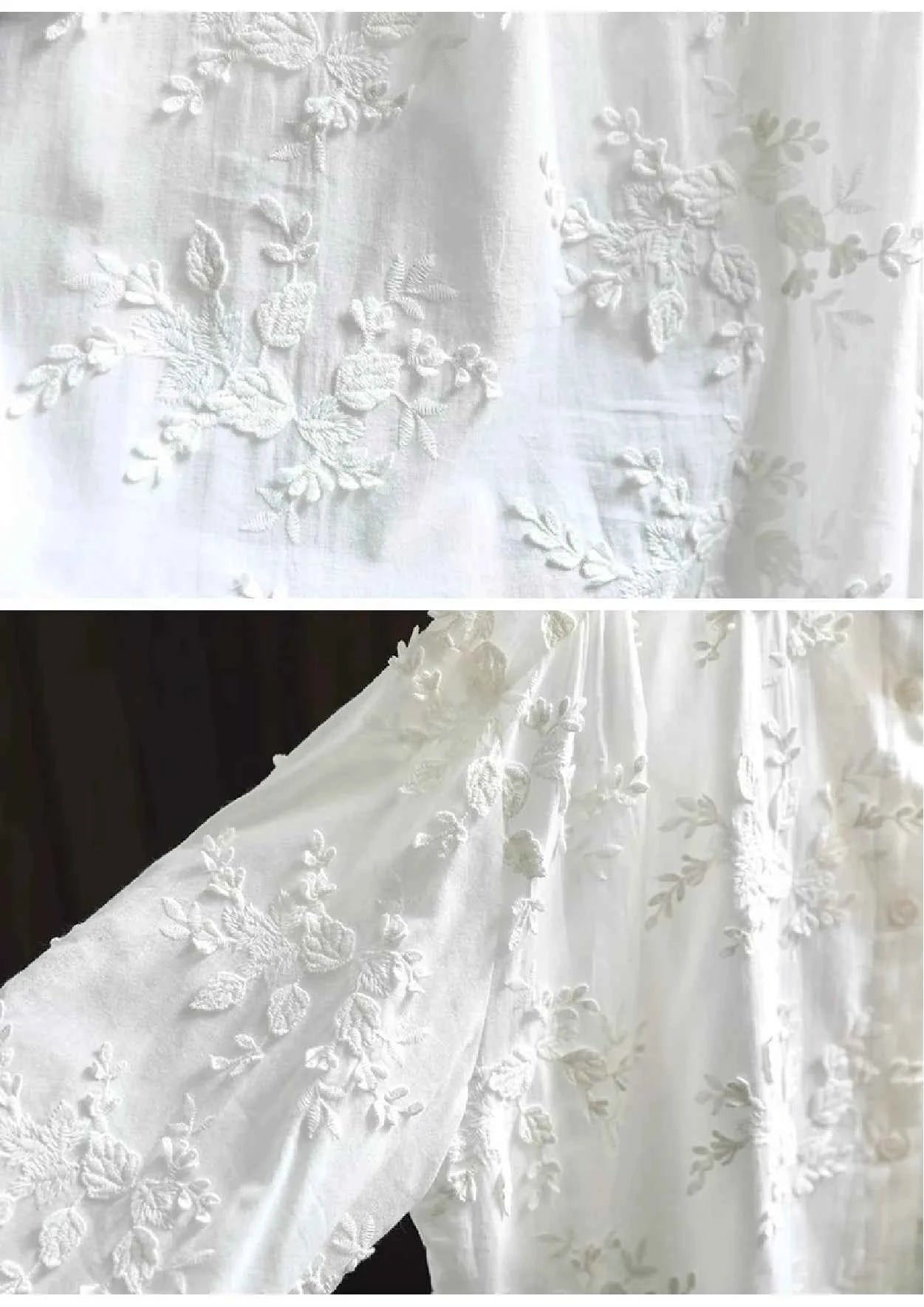SuperAen Spring New Three-dimensional Flower Embroidered Cotton White Shirt Women Loose Sweet O-neck Long-sleeved Shirts